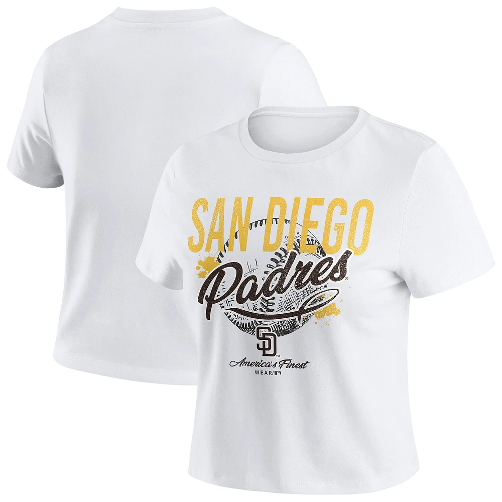 Women's WEAR by Erin Andrews  White San Diego Padres Distressed Cropped Baby T-Shirt