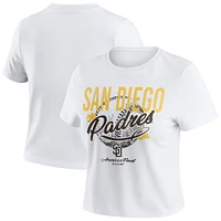 Women's WEAR by Erin Andrews  White San Diego Padres Distressed Cropped Baby T-Shirt