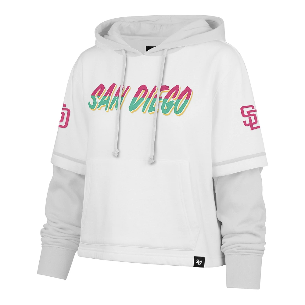 Sweat à capuche court City Connect blanc 47 pour femme, San Diego Padres