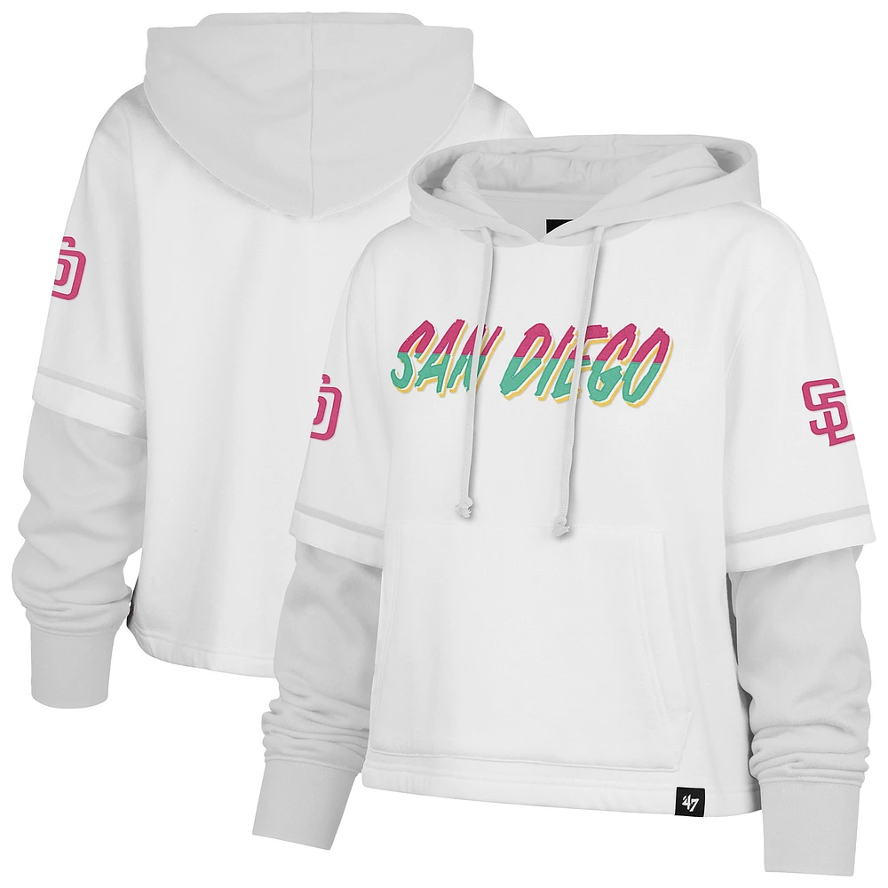Sweat à capuche court City Connect blanc 47 pour femme, San Diego Padres