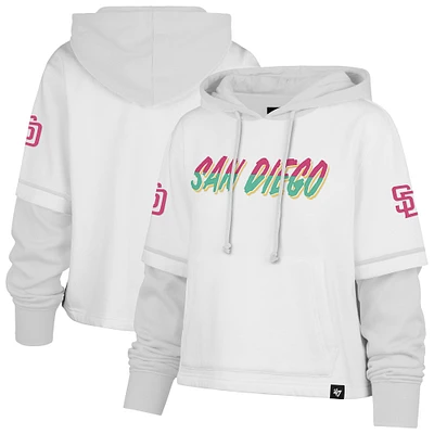 Sweat à capuche court City Connect blanc 47 pour femme, San Diego Padres