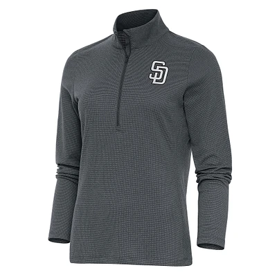 Haut à demi-zip métallique brossé Antigua Heather Charcoal San Diego Padres pour femme