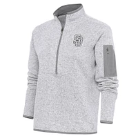 Veste à enfiler demi-zippée Fortune métallisée brossée Antigua Heather Gray pour femme des Padres de San Diego