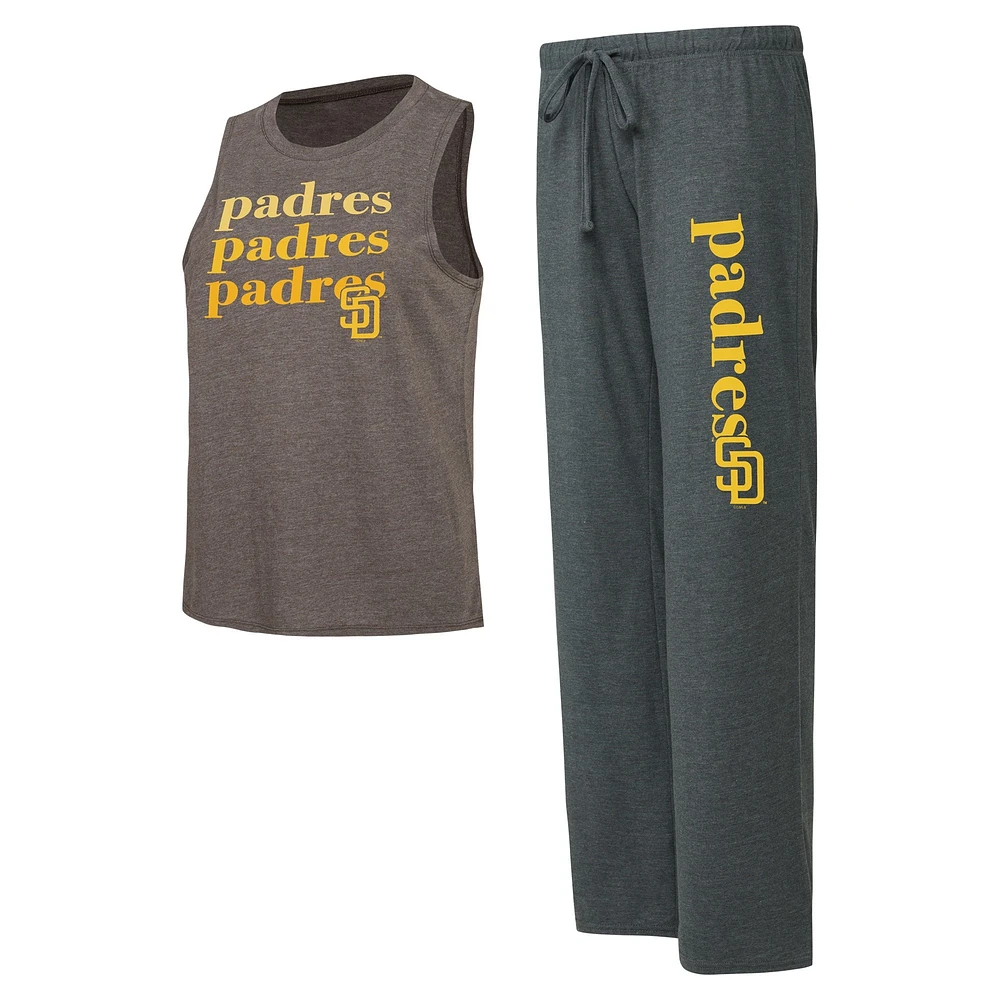 Women's Concepts Sport Charcoal/Brown San Diego Padres Meter Muscle Tank and Pants Sleep Set