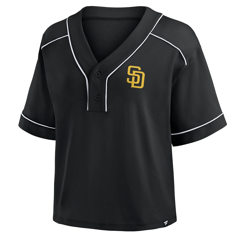 Women's Fanatics Black San Diego Padres Oversized Champ Game Cropped V-Neck T-Shirt