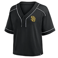Women's Fanatics Black San Diego Padres Oversized Champ Game Cropped V-Neck T-Shirt