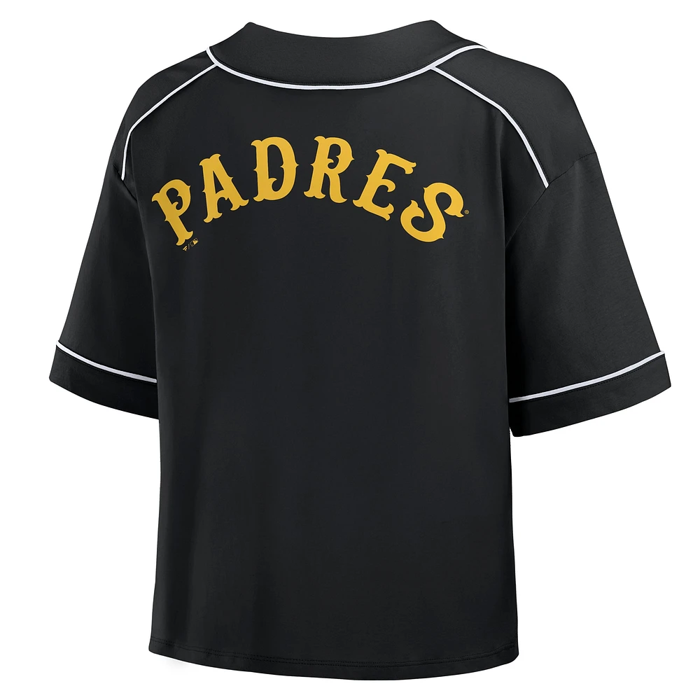 Women's Fanatics Black San Diego Padres Oversized Champ Game Cropped V-Neck T-Shirt