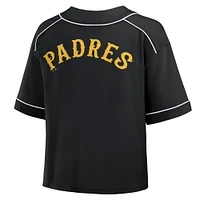 Women's Fanatics Black San Diego Padres Oversized Champ Game Cropped V-Neck T-Shirt