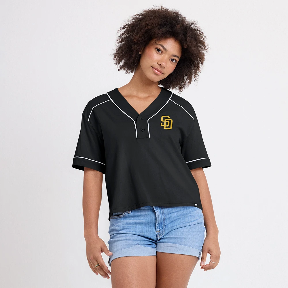 Women's Fanatics Black San Diego Padres Oversized Champ Game Cropped V-Neck T-Shirt