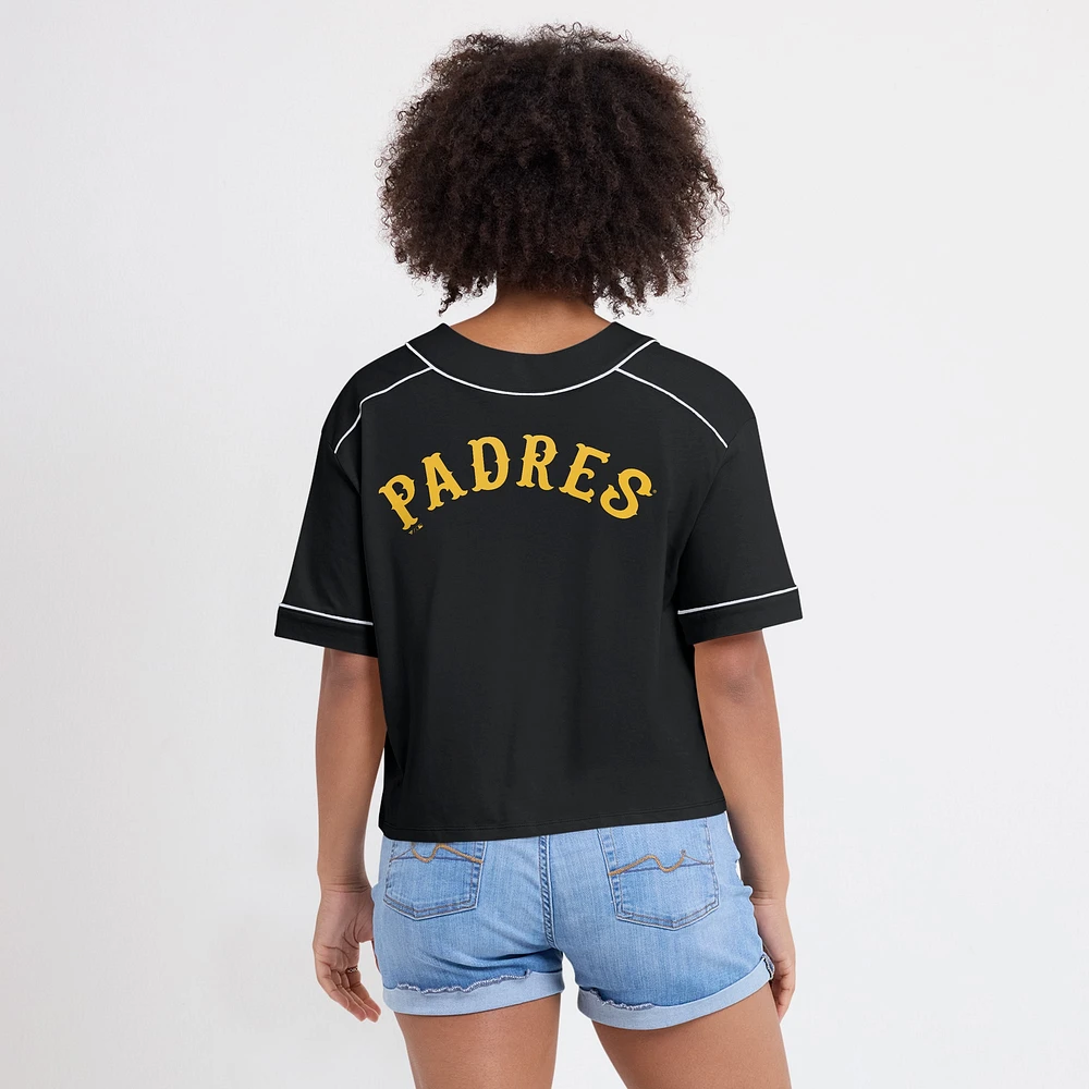 Women's Fanatics Black San Diego Padres Oversized Champ Game Cropped V-Neck T-Shirt