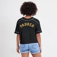 Women's Fanatics Black San Diego Padres Oversized Champ Game Cropped V-Neck T-Shirt
