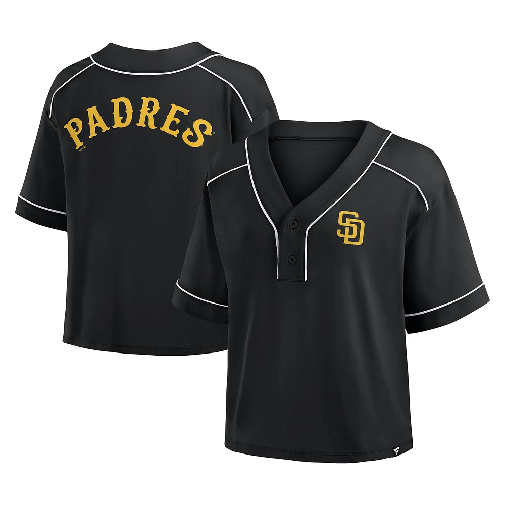 Women's Fanatics Black San Diego Padres Oversized Champ Game Cropped V-Neck T-Shirt