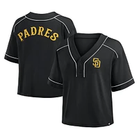 Women's Fanatics Black San Diego Padres Oversized Champ Game Cropped V-Neck T-Shirt