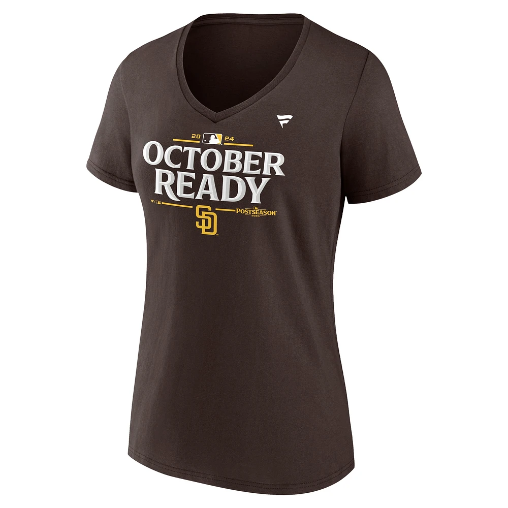 Women's Fanatics Brown San Diego Padres 2024 MLB Postseason Plus Locker Room V-Neck T-Shirt