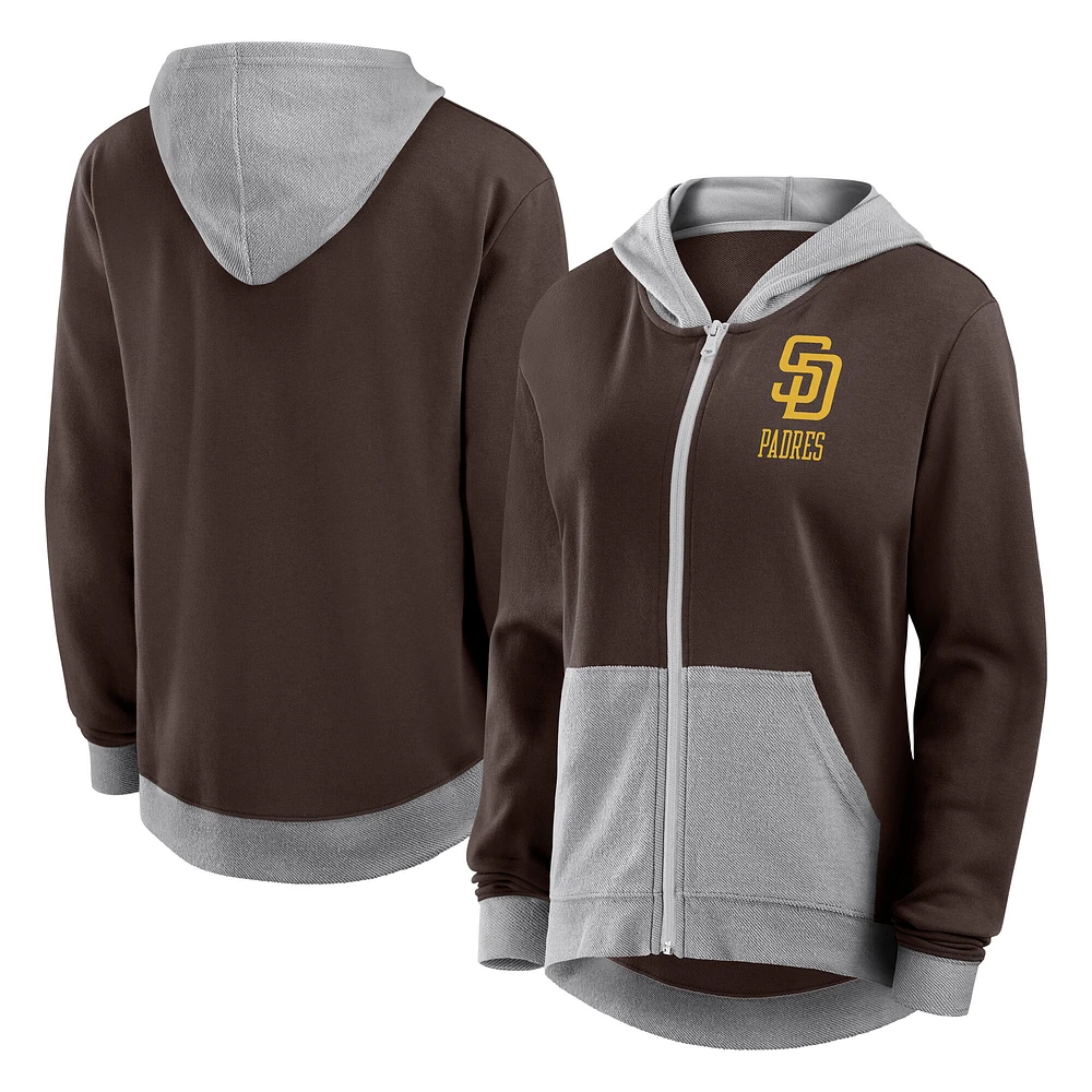 Sweat à capuche zippé en French Terry marron San Diego Padres Hit It Fanatics pour femme