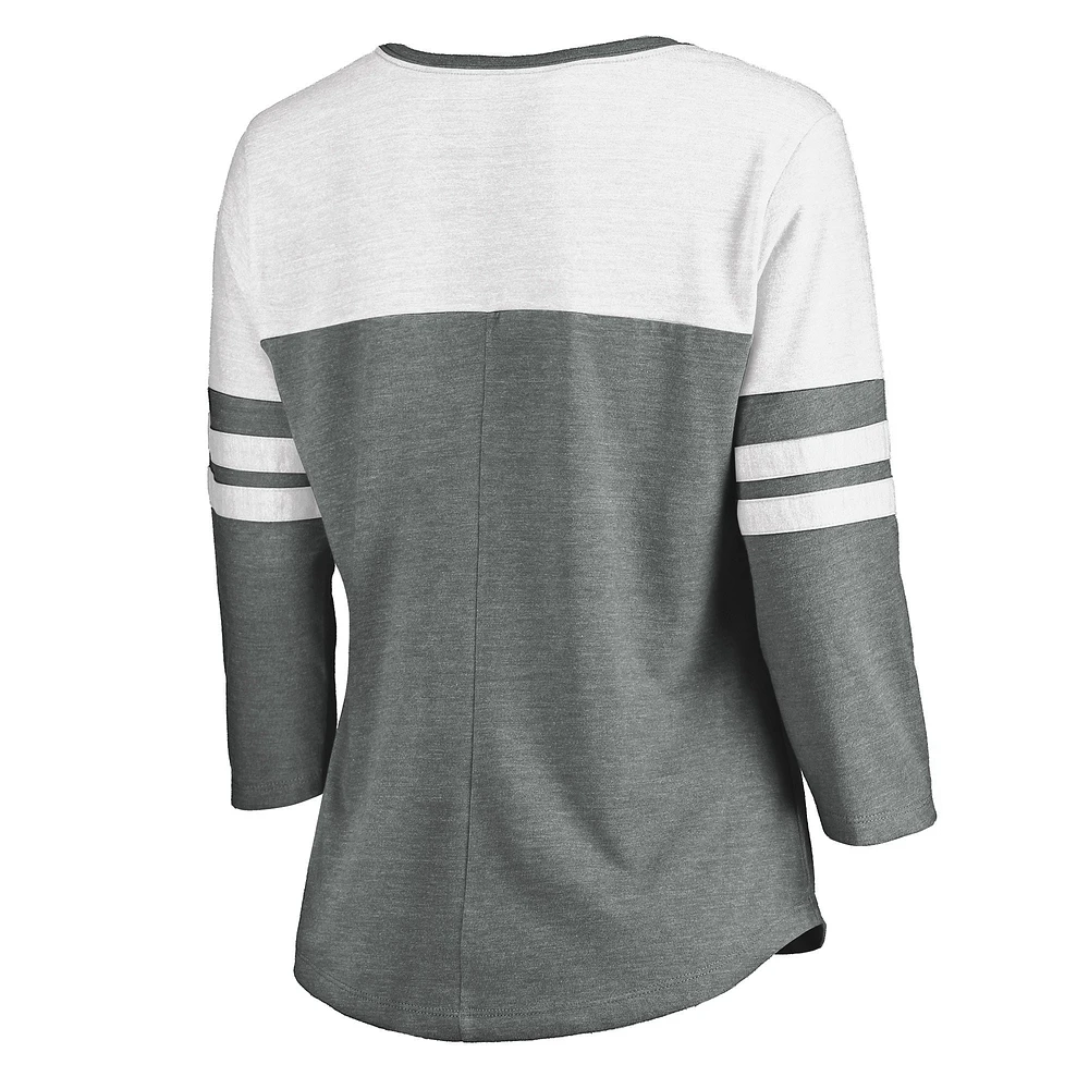 Women's Fanatics Heathered Gray/White San Diego Padres Official Wordmark 3/4 Sleeve V-Neck T-Shirt