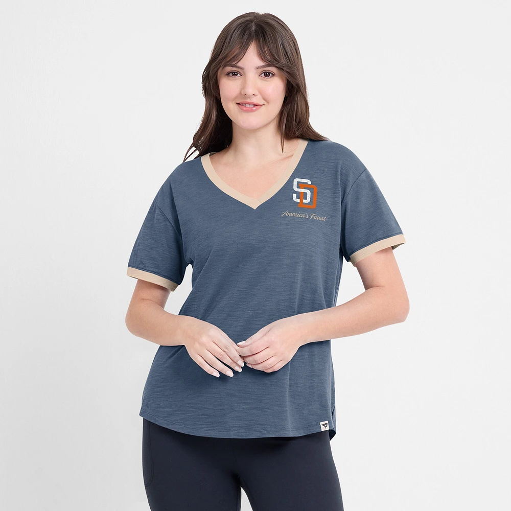 Women's Fanatics Navy San Diego Padres Binge Worthy Stadium Slub V-Neck T-Shirt