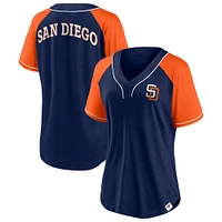 T-shirt à col en V Fanatics Navy San Diego Padres Bunt Raglan pour femmes