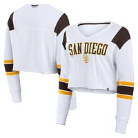 Women's Fanatics  White San Diego Padres Stretch Cropped Fashion Long Sleeve T-Shirt