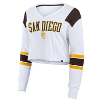 T-shirt à manches longues extensible et court pour femme Fanatics blanc des San Diego Padres