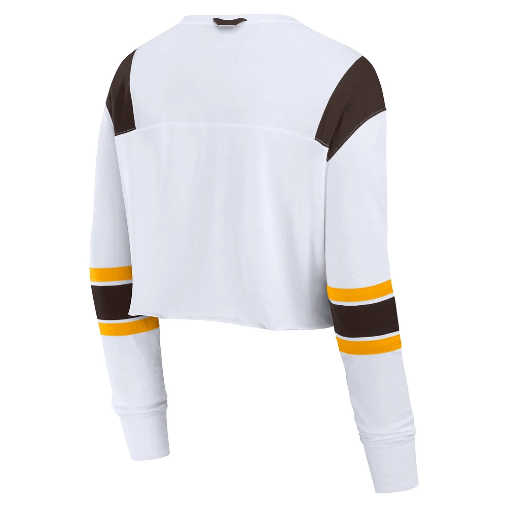 Women's Fanatics  White San Diego Padres Stretch Cropped Fashion Long Sleeve T-Shirt