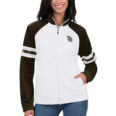 Veste de survêtement blanche entièrement zippée G-III 4Her par Carl Banks pour femmes des San Diego Padres Show Up Raglan