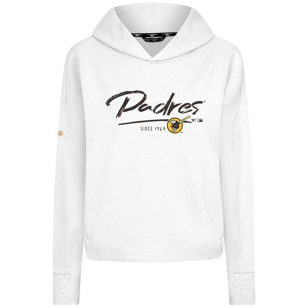 Women's Levelwear White San Diego Padres Accolade Sweet Express Cropped Tri-Blend Pullover Hoodie
