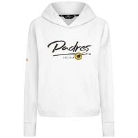 Women's Levelwear White San Diego Padres Accolade Sweet Express Cropped Tri-Blend Pullover Hoodie