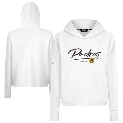 Women's Levelwear White San Diego Padres Accolade Sweet Express Cropped Tri-Blend Pullover Hoodie