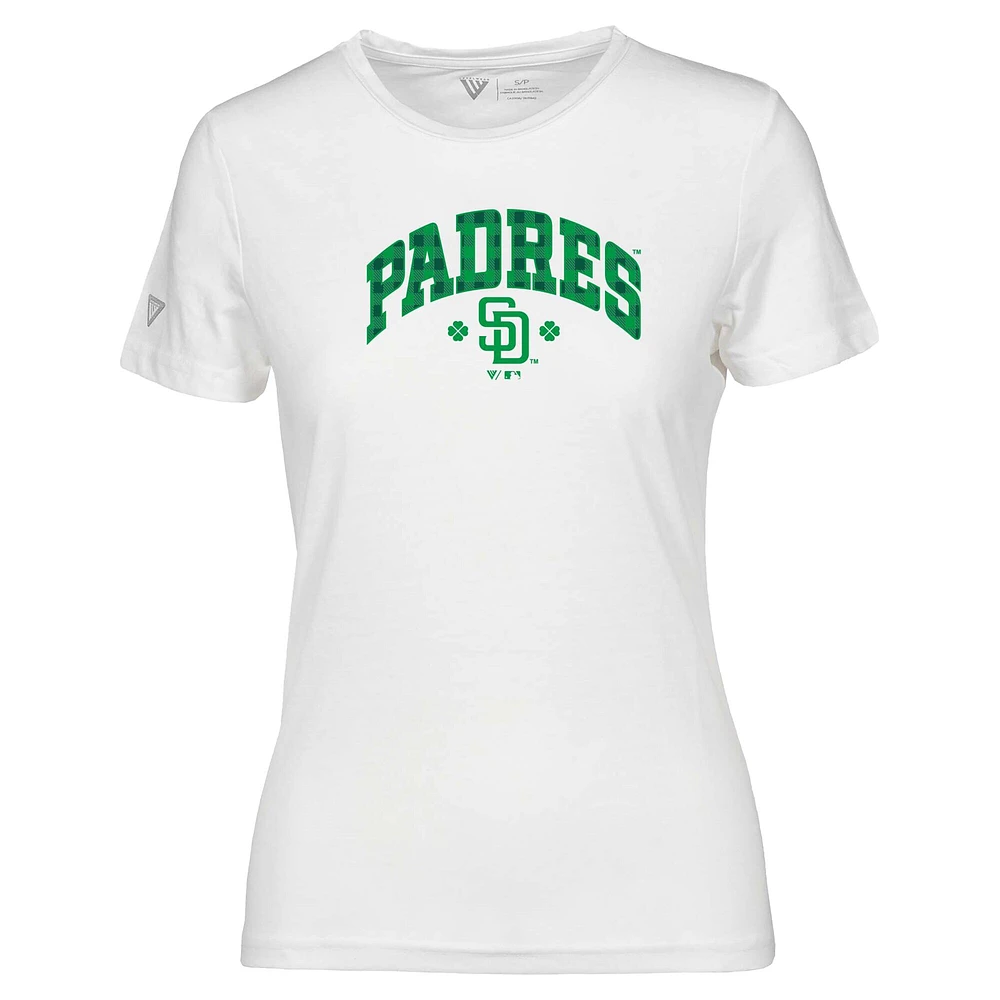Women's Levelwear White San Diego Padres St. Patrick's Day Maddox Plaid T-Shirt