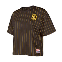 Women's New Era Brown San Diego Padres Boxy Pinstripe T-Shirt