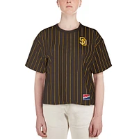 Women's New Era Brown San Diego Padres Boxy Pinstripe T-Shirt