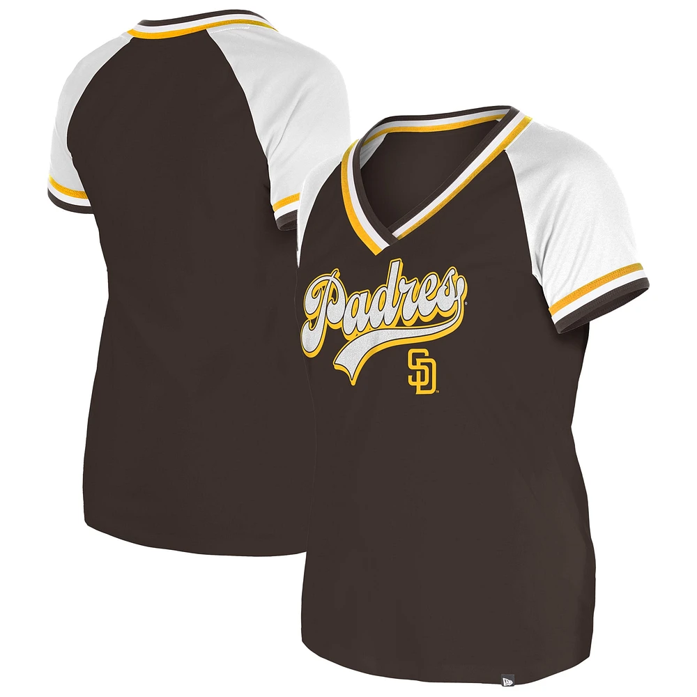 Women's New Era Brown San Diego Padres Gameday Raglan V-Neck T-Shirt