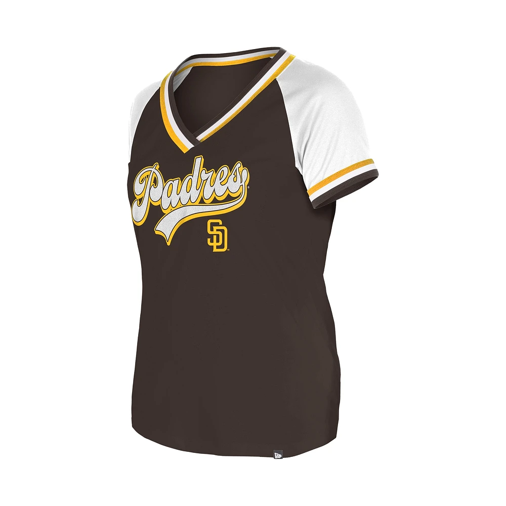 Women's New Era Brown San Diego Padres Gameday Raglan V-Neck T-Shirt