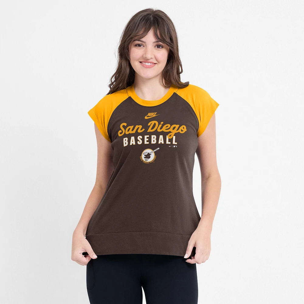 Women's Nike Brown/Gold San Diego Padres Cooperstown Collection Raglan Performance T-Shirt