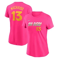 T-shirt Nike Manny Machado pour femme, rose, San Diego Padres 2024 City Connect Fuse, nom et numéro du joueur