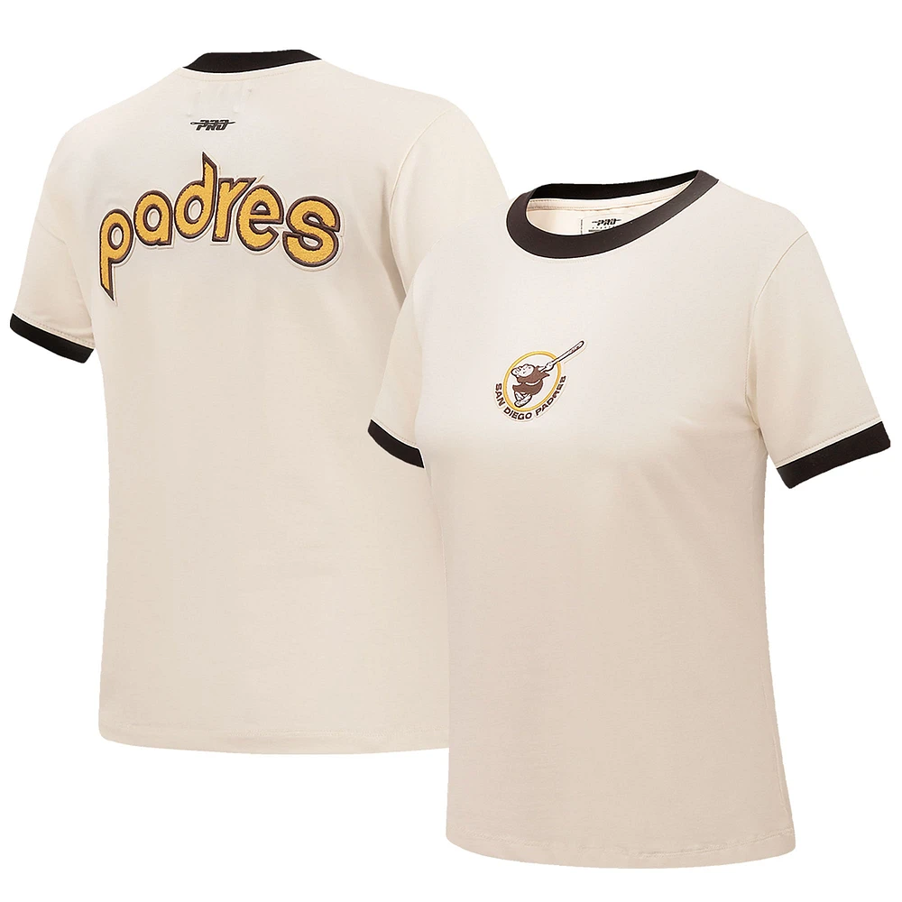 Women's Pro Standard Cream San Diego Padres Retro Classic Ringer T-Shirt