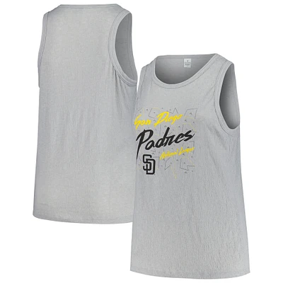 Women's Soft as a Grape Steel San Diego Padres Plus Curvy High Neck Tri-Blend Tank Top