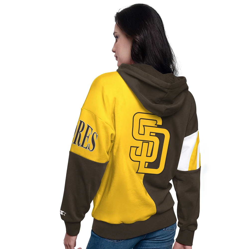 Sweat à capuche zippé intégral pour femme Starter Brown/Gold San Diego Padres Curve Ball