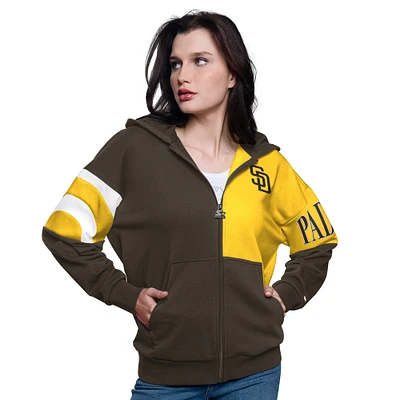 Sweat à capuche zippé intégral pour femme Starter Brown/Gold San Diego Padres Curve Ball