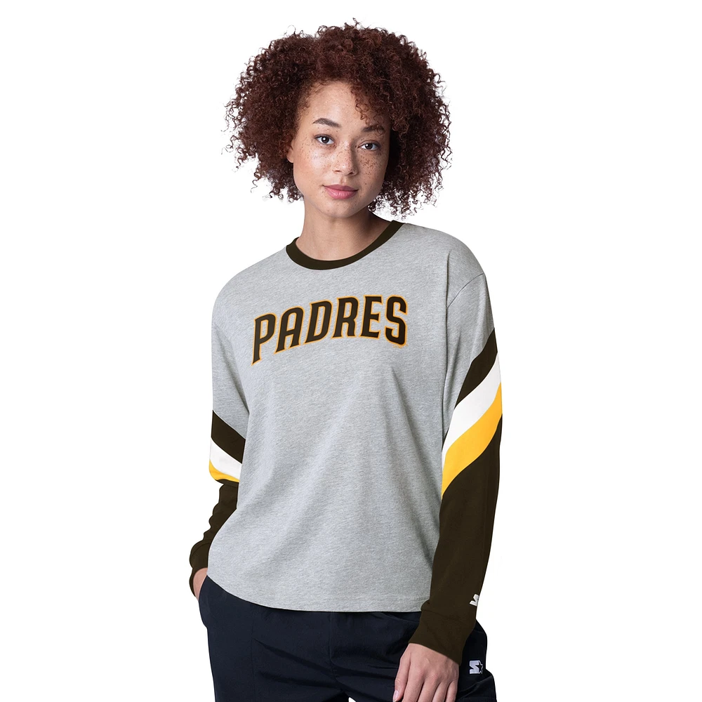 Women's Starter Heather Gray San Diego Padres Triple A Fashion Color Block Long Sleeve Top