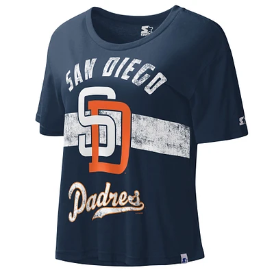 Starter Navy San Diego Padres Cooperstown Collection Record Setter Crop Top pour femme