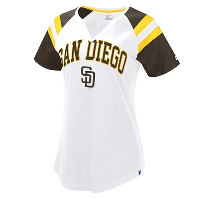 Women's Starter White/Brown San Diego Padres Game On Notch Neck Raglan T-Shirt
