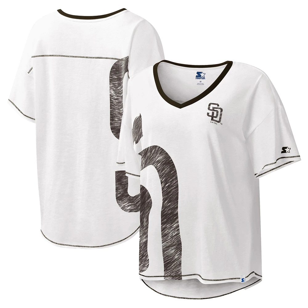 T-shirt à col en V Starter White San Diego Padres Perfect Game pour femmes