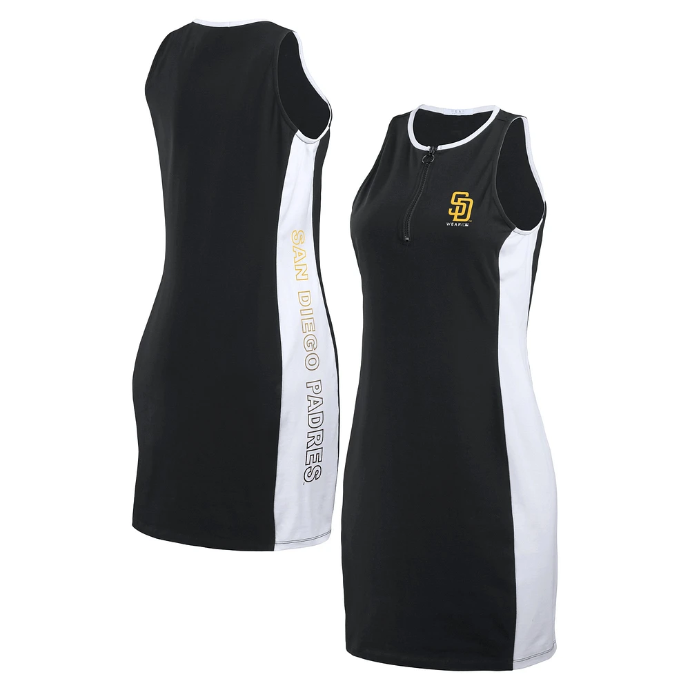 Women's WEAR by Erin Andrews Black San Diego Padres Color Block Quarter-Zip Sleeveless Dress