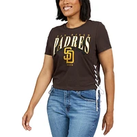 Women's WEAR by Erin Andrews Brown San Diego Padres Side Lace-Up Cropped T-Shirt