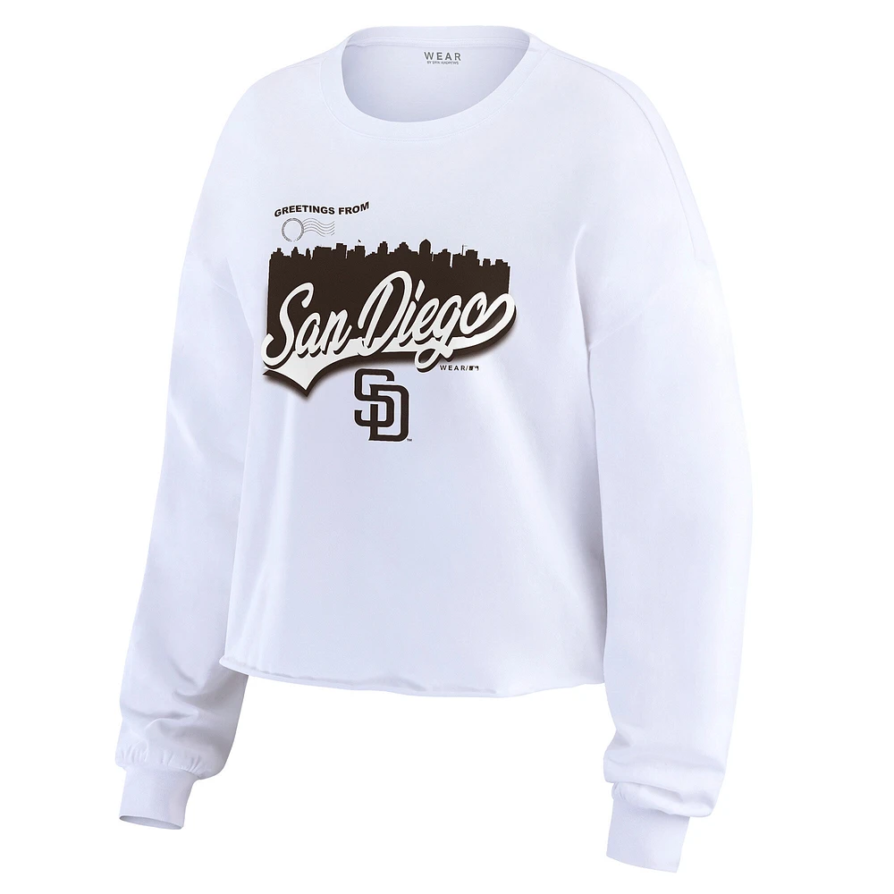 Women's WEAR by Erin Andrews White San Diego Padres Domestic Postcard Long Sleeve T-Shirt