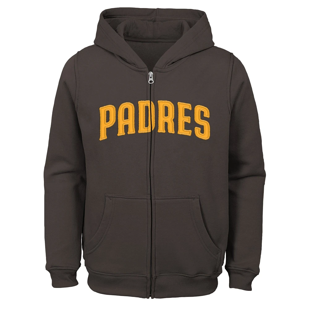 Youth Brown San Diego Padres Wordmark Full-Zip Fleece Hoodie