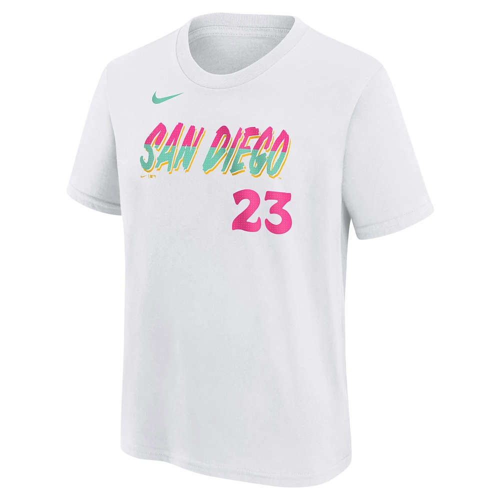 T-shirt Nike Fernando Tatis Jr. pour jeune San Diego Padres Fuse City Connect avec nom et numéro blanc