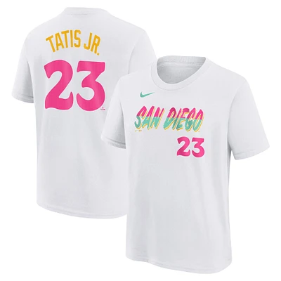 T-shirt Nike Fernando Tatis Jr. pour jeune San Diego Padres Fuse City Connect avec nom et numéro blanc